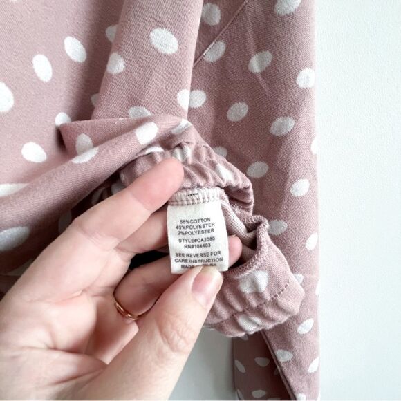 By the River Pink Polka Dot Sweater Long Sleeve Women's S Crewneck Elastic Waist - Picture 3 of 7